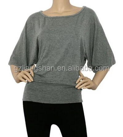 OEM Wholesale Women Dolman BoatNeck Half Wide Sleeve Batwing Slouchy Top Loose Draped Blouse T- Shirts