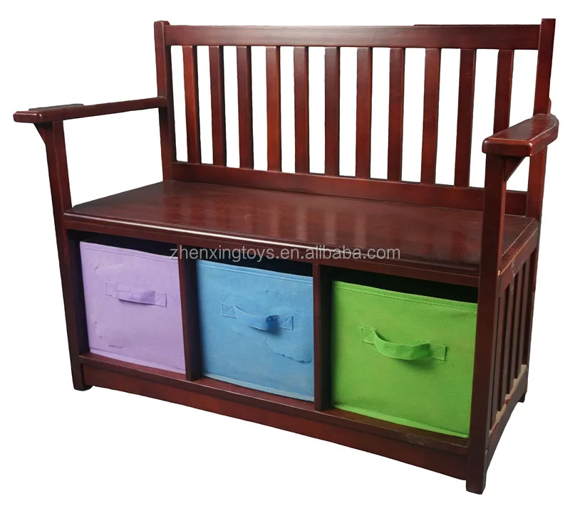 Brown wooden bench with storage box,wooden bench with back for kids
