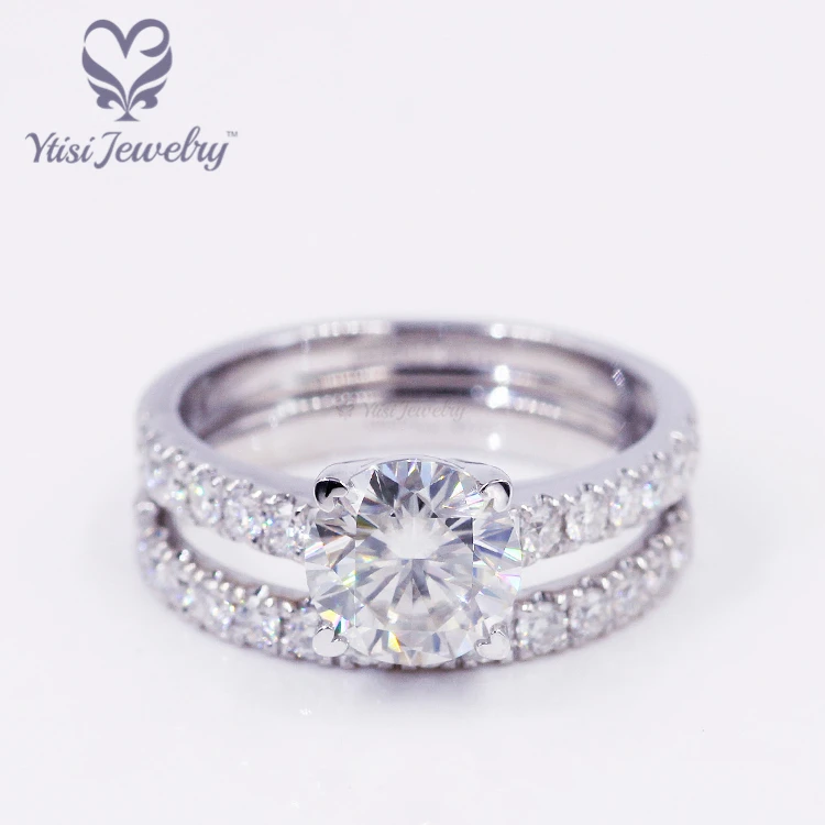 14k white gold wedding ring set 2ct round H&A cut moissanite lady ring