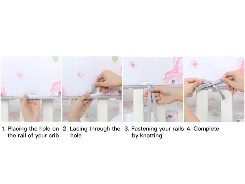 Flowers print polyester microfiber crib bumper cover breathable baby crib rail cover