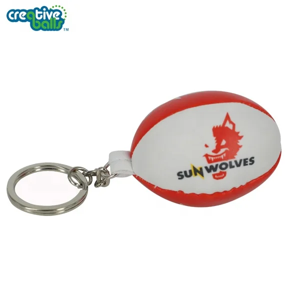 Hot Selling Promotion Cheap Custom Logo Rugby Ball Keychain Soft Pvc Leather Mini Rugby Ball Keychain