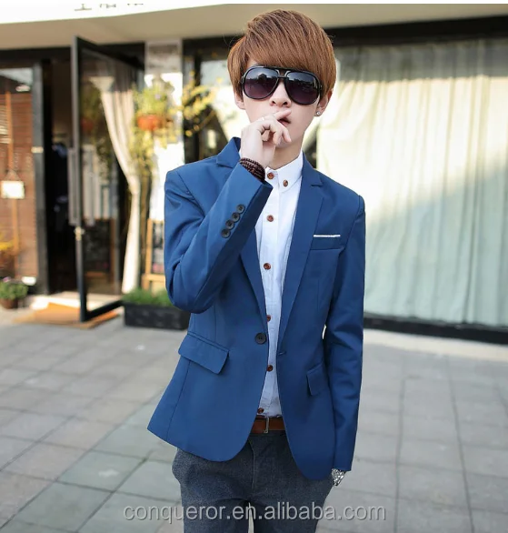 Облегающие синие мужские костюмы корейской версии, костюмы по индивидуальному заказу