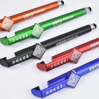 
Wholesale Multi-functional Phone Holder/Capacitance Pen/ Promotional Ballpoint Pens with Logo or QR Code Customized 