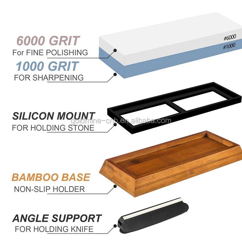 
2-Sided Whetstone Knife Sharpener Set, 1000/6000 Grits, with Non-Slip Base 