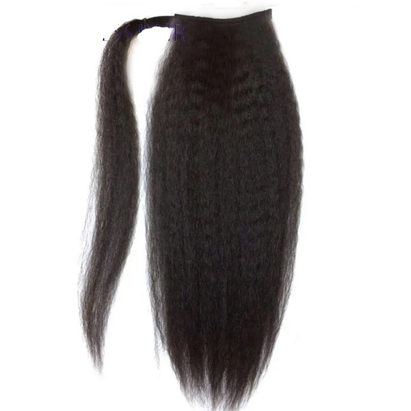 Brazilian Afro Kinky Straight Pony Tail Remy Wrap Around Drawstring Ponytail Human Hair Ponytail Extensions Clip Ins