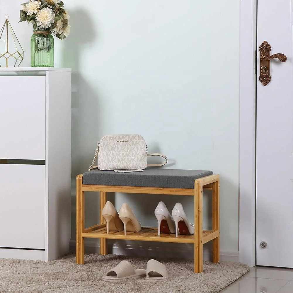 100% Natural Bamboo Wood Outdoor Shoes Rack Bench With Seat for Home
