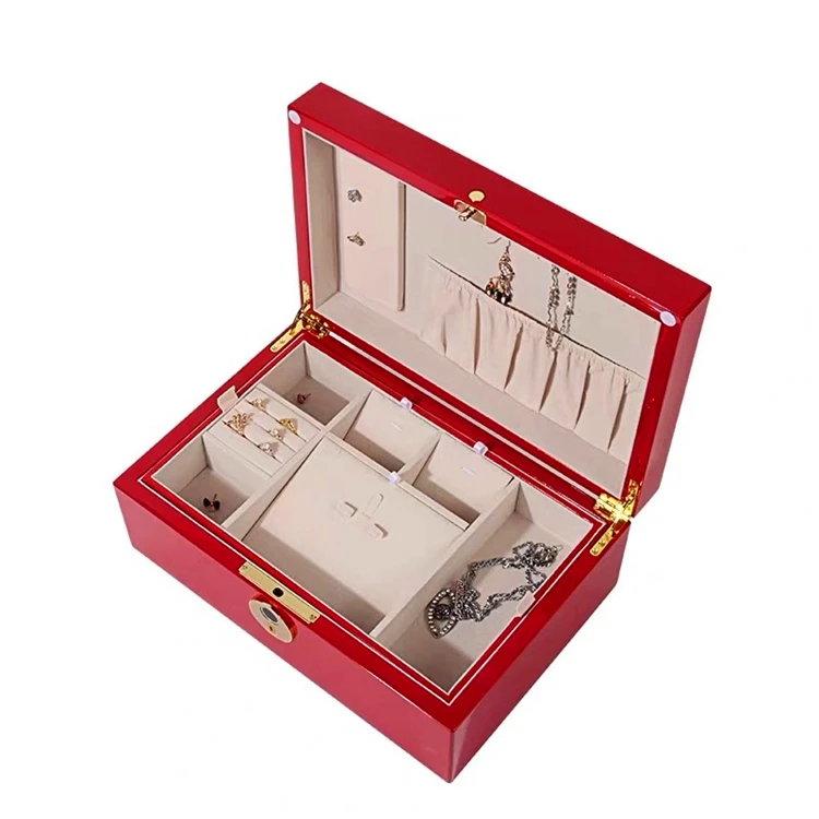 Custom Fingerprint Lock Wooden Jewelry Box Luxury Treasure Ornaments PU Leather Box