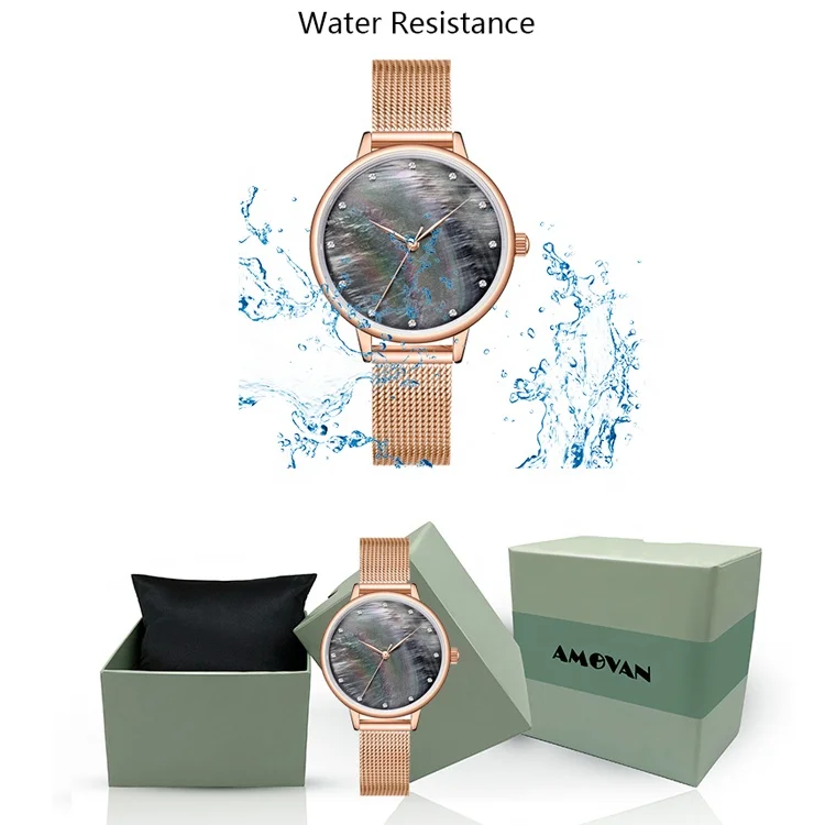 fashion watches ladies watch Colorful Mother of pearl dial stainless steel rose gold mesh band women brand woman watch