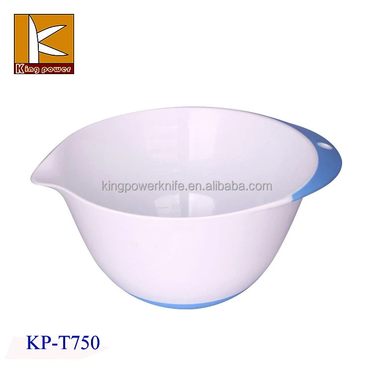 3 Piece Plastic Mixing Bowl Set - Nesting Mixing Bowls with Rubber Grip Handles Easy Pour Spout and Non Slip Bottom - Three Size