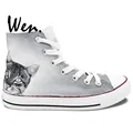 Wen Design Custom Hand Painted Shoes Cat Grey Background Original Men Women s High Top Canvas