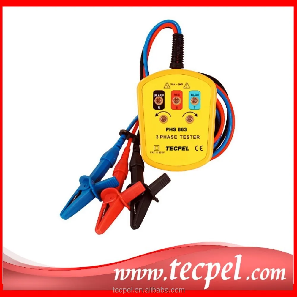 PHS-863 Three Phase Sequence Rotation Indicator Tester 100 ~600 VAC Checker Meter