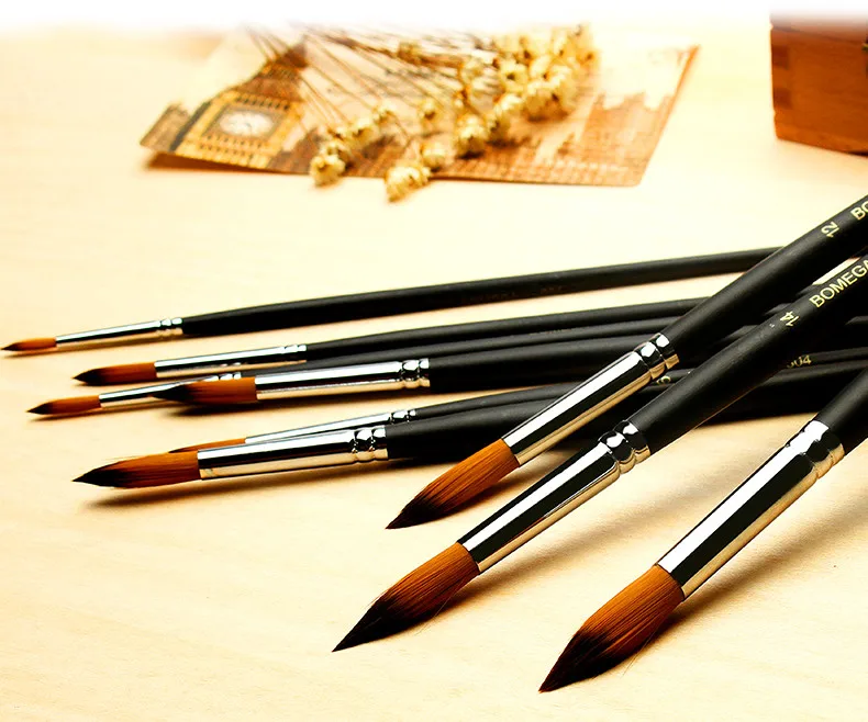 BOMEIJIA New Products 9pcs Long Handle Nylon Watercolor Paint Brushes Gouache Acrylic Painting Brush Pen Art Supplies