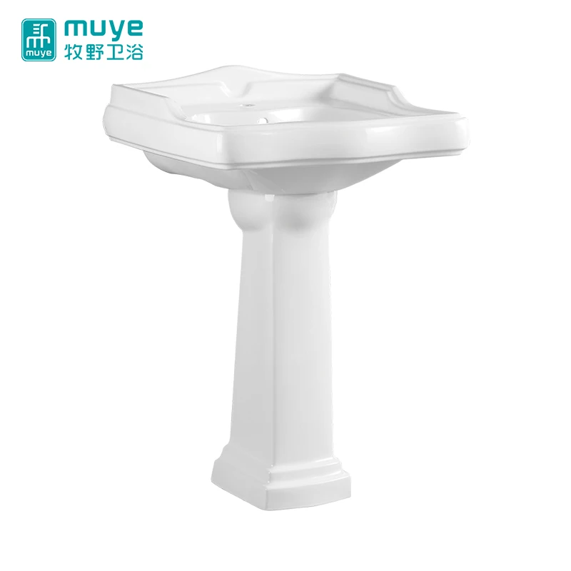 
Floor-mounted Solid Surface Modern Bathroom Vanity Wash Basin With Pedestal 