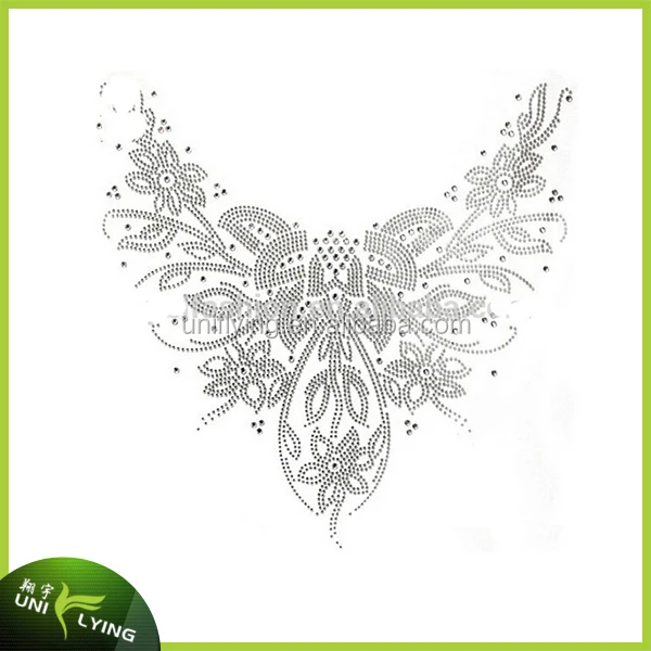 neckline diamond rhinestone hotfix design applique for garment