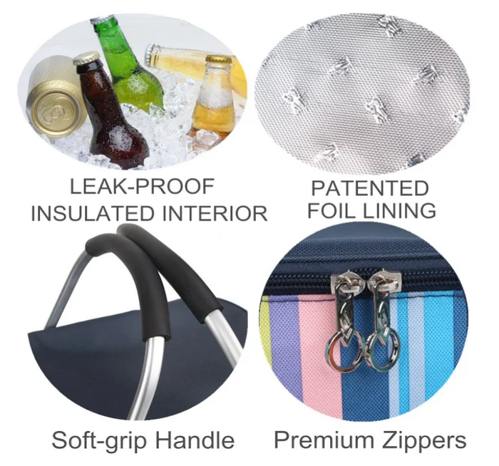 Wholesale Fashion Folding Collapsible Travel Picnic Insulated Cooler Basket Cool Tote Bag