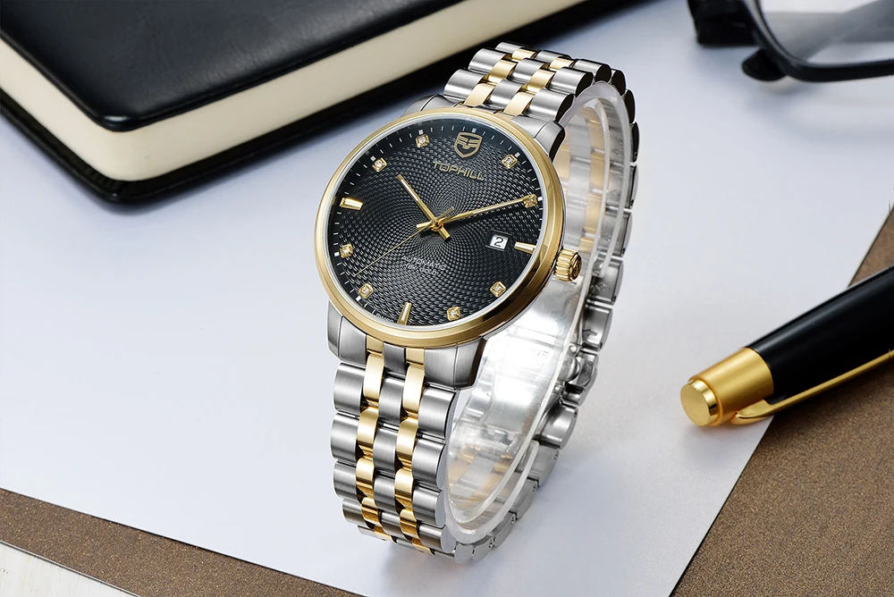 ShenZhen Factory Custom Brand 18k Gold Switzerland Automatic Movement Stainless Steel Back Watch 2824
