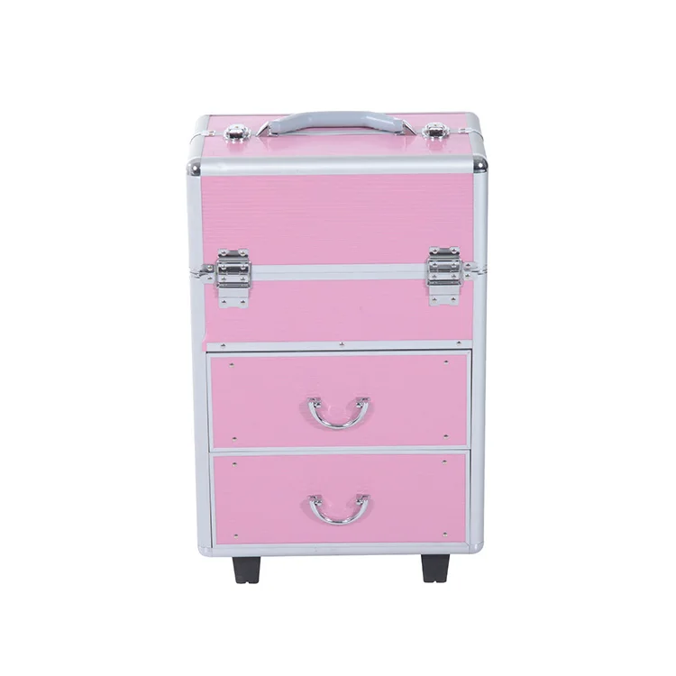 Pro Rolling Wheeled Aluminum Storage trolley makeup luggage suitcase