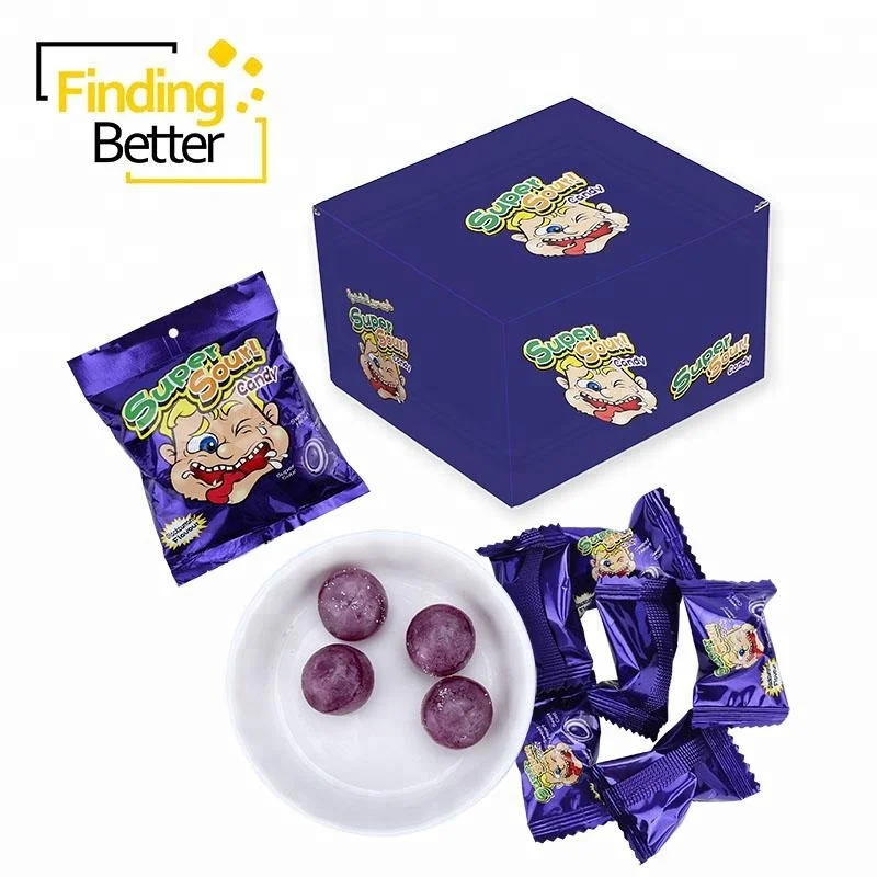 Halal Box Packing Strong Sour Hard Boiled Sugar Candy Fruity Fizzy Soda Candy Sweets Blackcurrant Sour Hard Candy