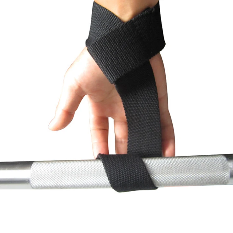 Custom Logo Black Cotton Weight Lifting Straps Gym Heavy Duty Weightlifting Wrist Straps