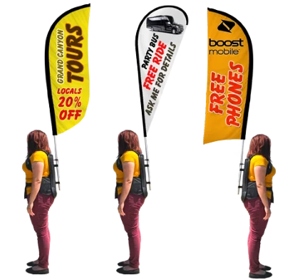 Custom 110g Polyester Full Color Printing Waterproof Single&Double Sides Backpack Flag for Advertising