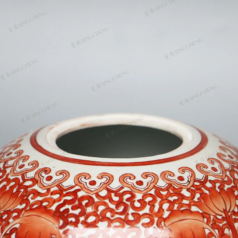 Chinese porcelain home decorative flower vase ceramic jar with red and white painting food can