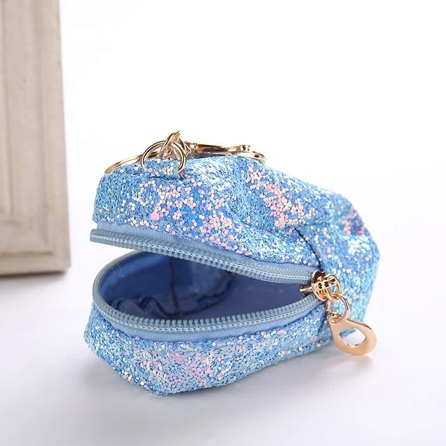 
Wholesale suquin coin pouch cute keychain ladies fashion accessories keychain Glitter unicorn coin purce bag keychain 