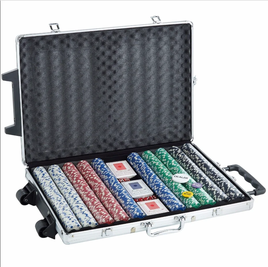 Excellent quality durable rolling trolley aluminum case 1000 poker chip set