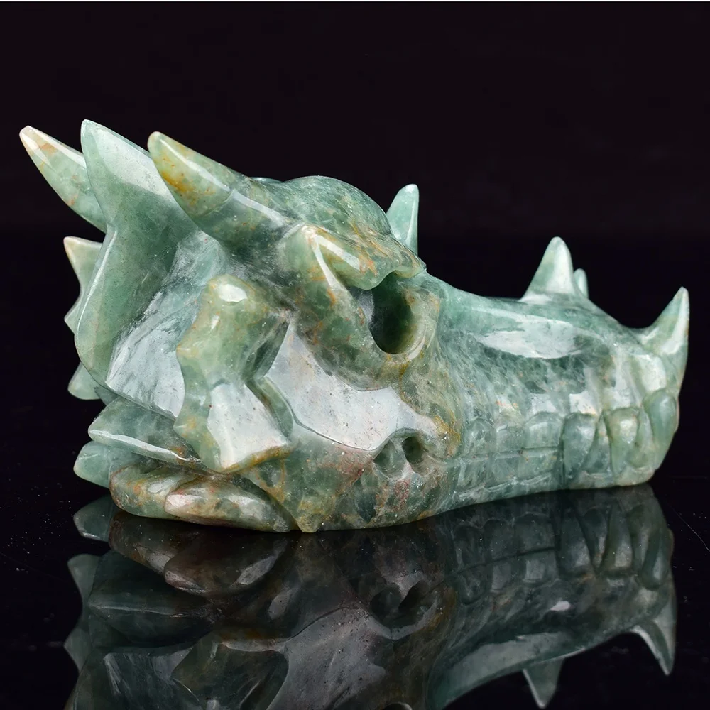 Realistic Green Fluorite Gemstone Dragon Head Skull Crystal Home Decoration Lapis Lazuli Hand Carved Engraving SCULPTURE CN;GUA