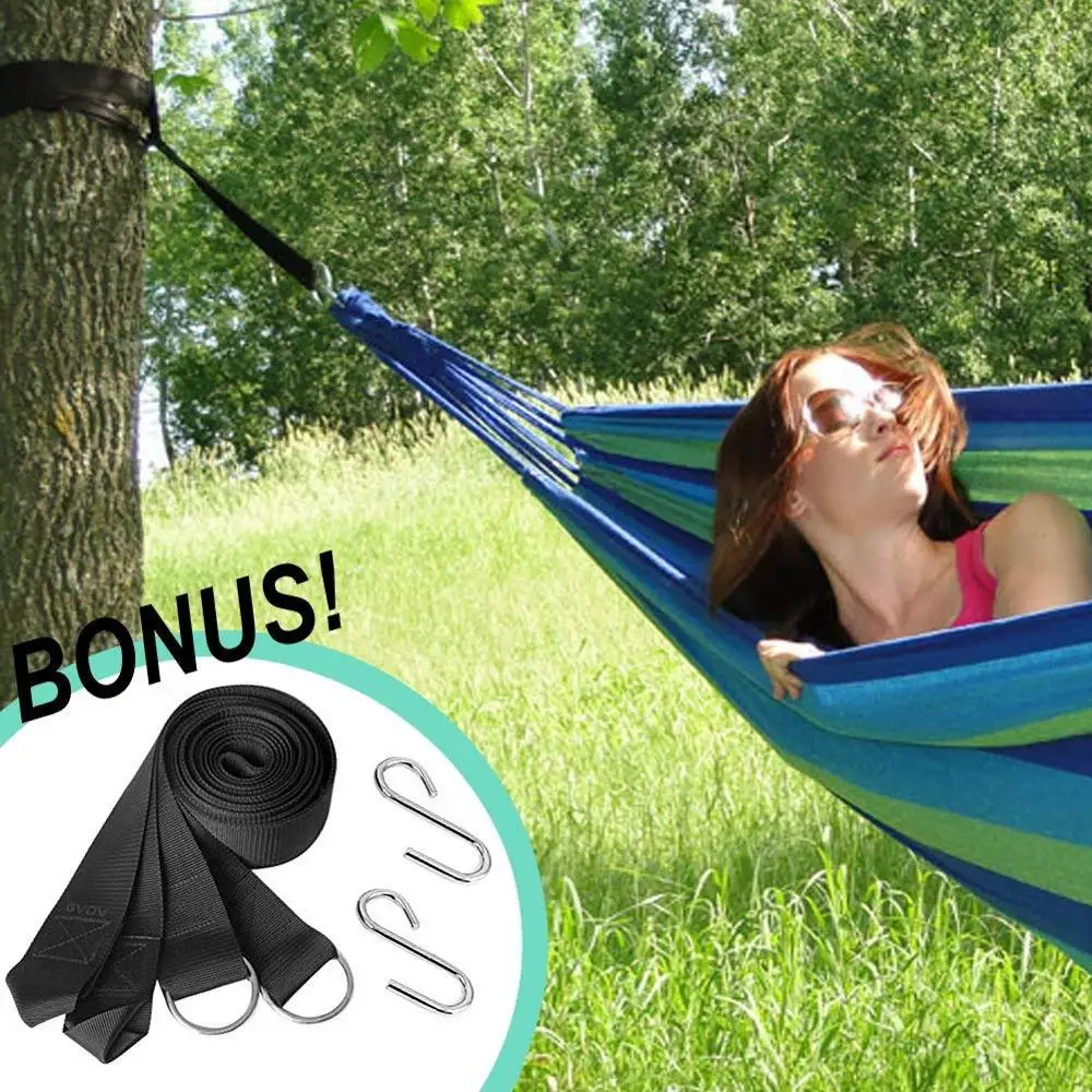 Double Two Person Cotton Fabric Canvas Travel Hammock Bed Outdoor Ultralight Camping Hammock Portable Beach Swing Bed