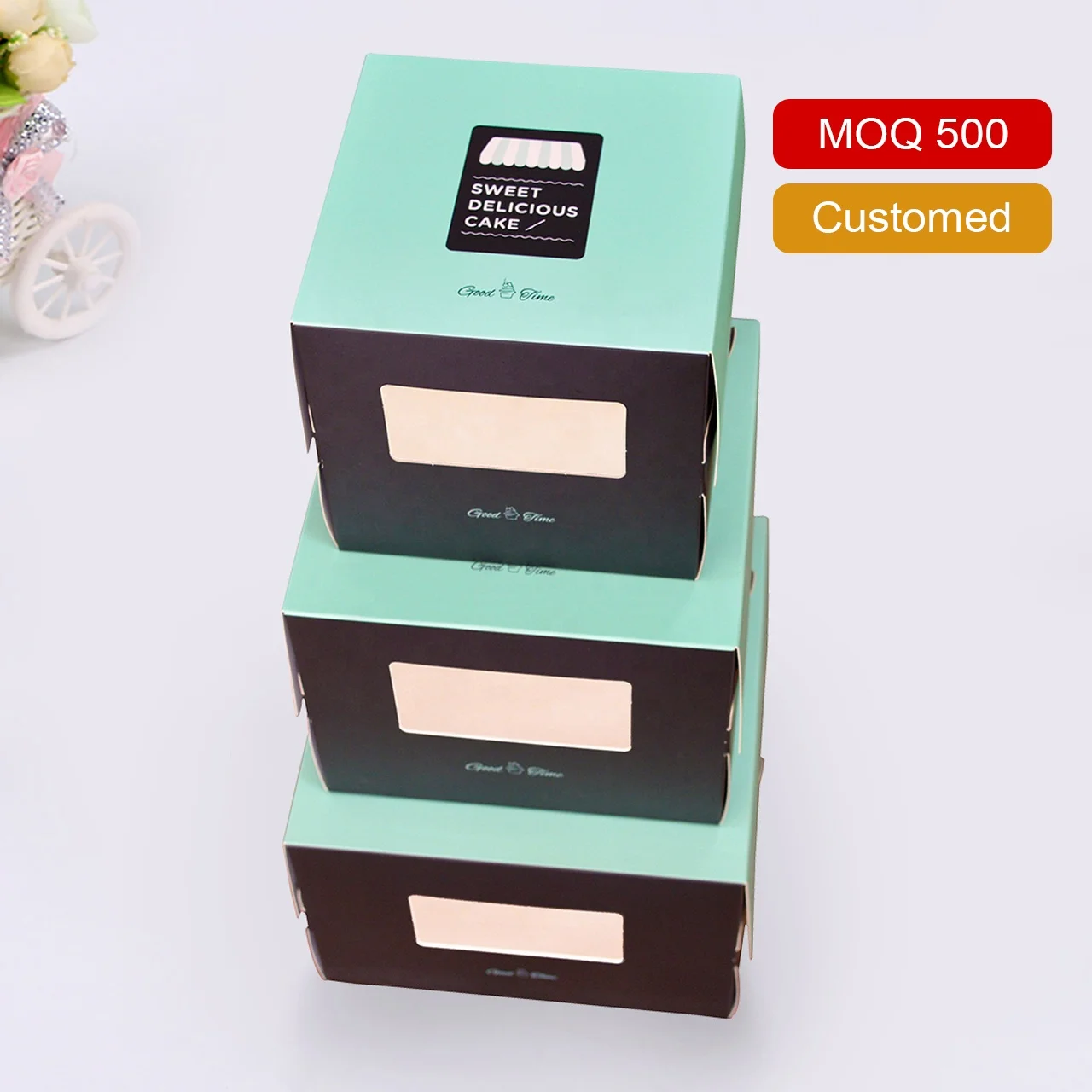 China factory cheap  customized printed birthday big  folding cake box with handle cake pop box with window