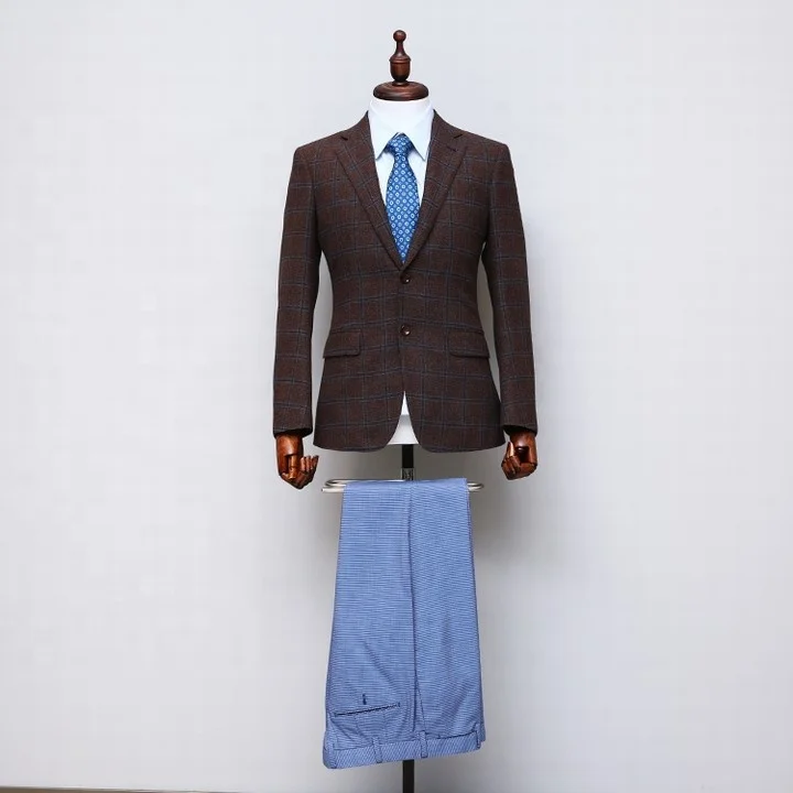 Made to measure 1 sets MOQ thick navy and red checked korea blazer set jaket suit men