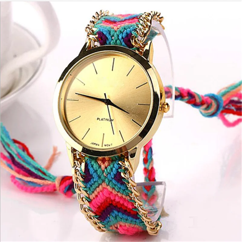 
National wind woven quartz watch Hot ladies bracelet watch Korean version of exquisite handmade lady watch 