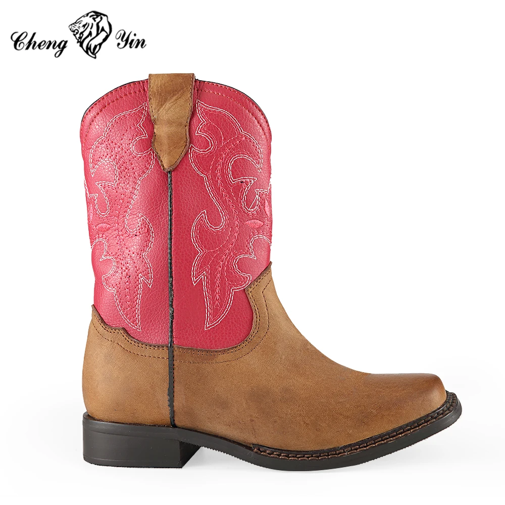 Милые детские рождественские кожаные ковбойские сапоги ярких цветов, детские зимние сапоги с индивидуальным дизайном, обувь для девочек, ботильоны для маленьких мальчиков для детей