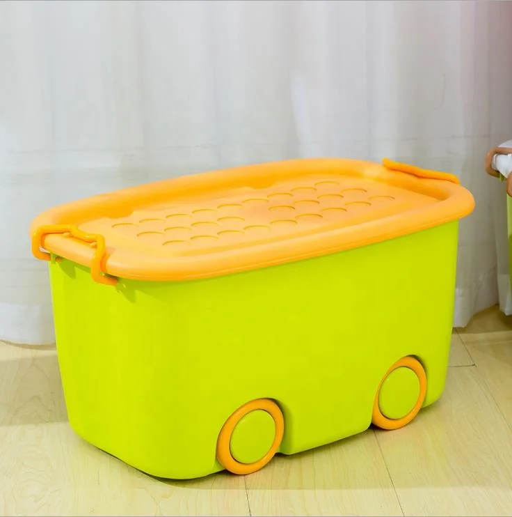 Kids Car Shaped Colorful Plastic Clothes Toy Storage Box With Wheels