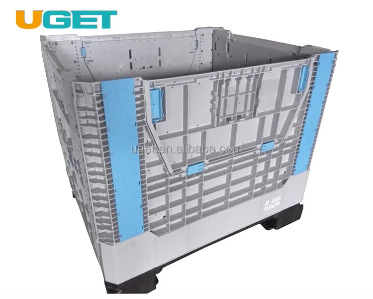 
New Hdpe Heavy Duty Large Transport Industry Collapsible Plastic Pallet Box With 4 Door 