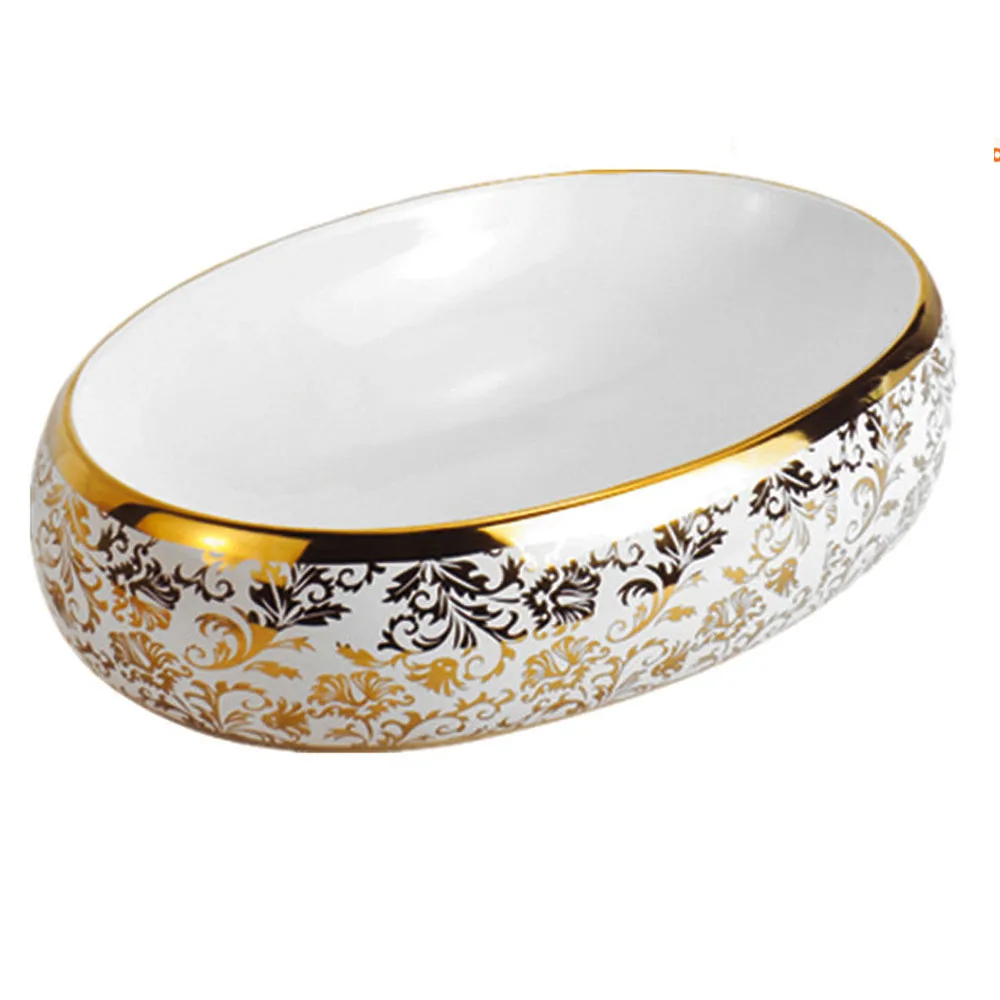 Керамическая раковина E3001 Chaozhou с гальваническим покрытием золотая превосходное качество для ванной комнаты