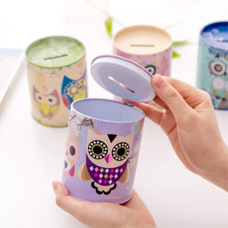 New design owl Coin Can Money Box Tin Can Coin Bank Collection Boxes, Car shaped money box,save bank Tin Piggy Bank Coin Bank