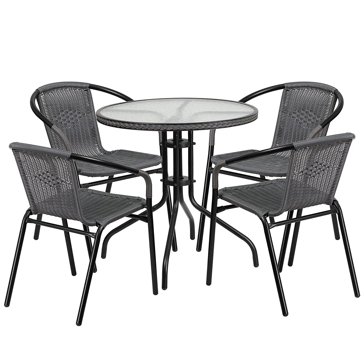 balcony bistro patio wicker rattan furniture steel metal set table  patio garden outdoor chair