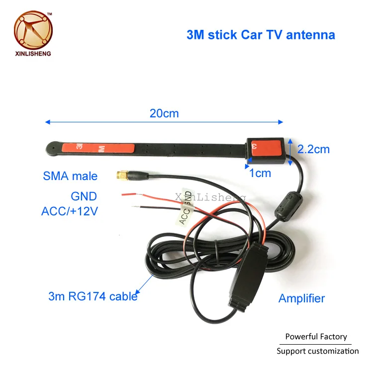 Outdoor Waterproof HDTV VHF UHF 3M stick Car TV antenna with Amplifier