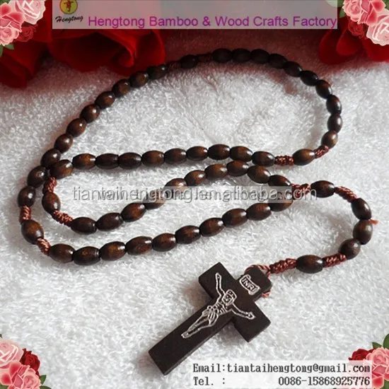3 colors 8*6MM wood rosary necklace religious rope necklace hand knit rosary made of oval bead rosary
