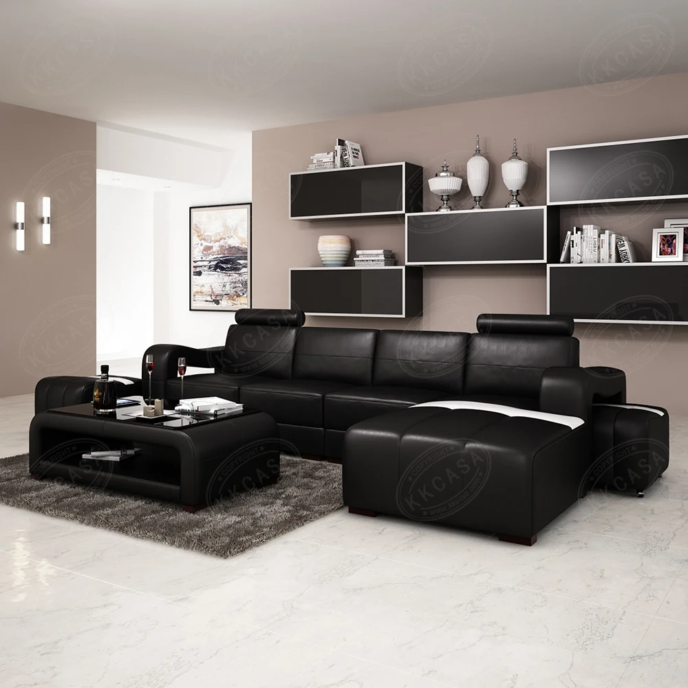 China Furniture Dubai Living Room Modern Italian Genuine Leather Cover Sofa Set