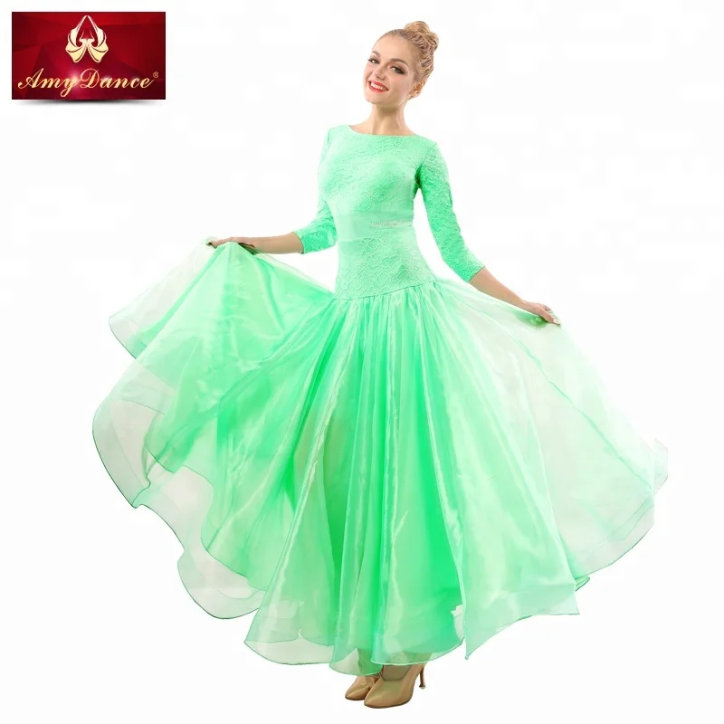 Elegant backless large organza hem lace performing ballroom dance wear clothes adult women ballroom dance dress