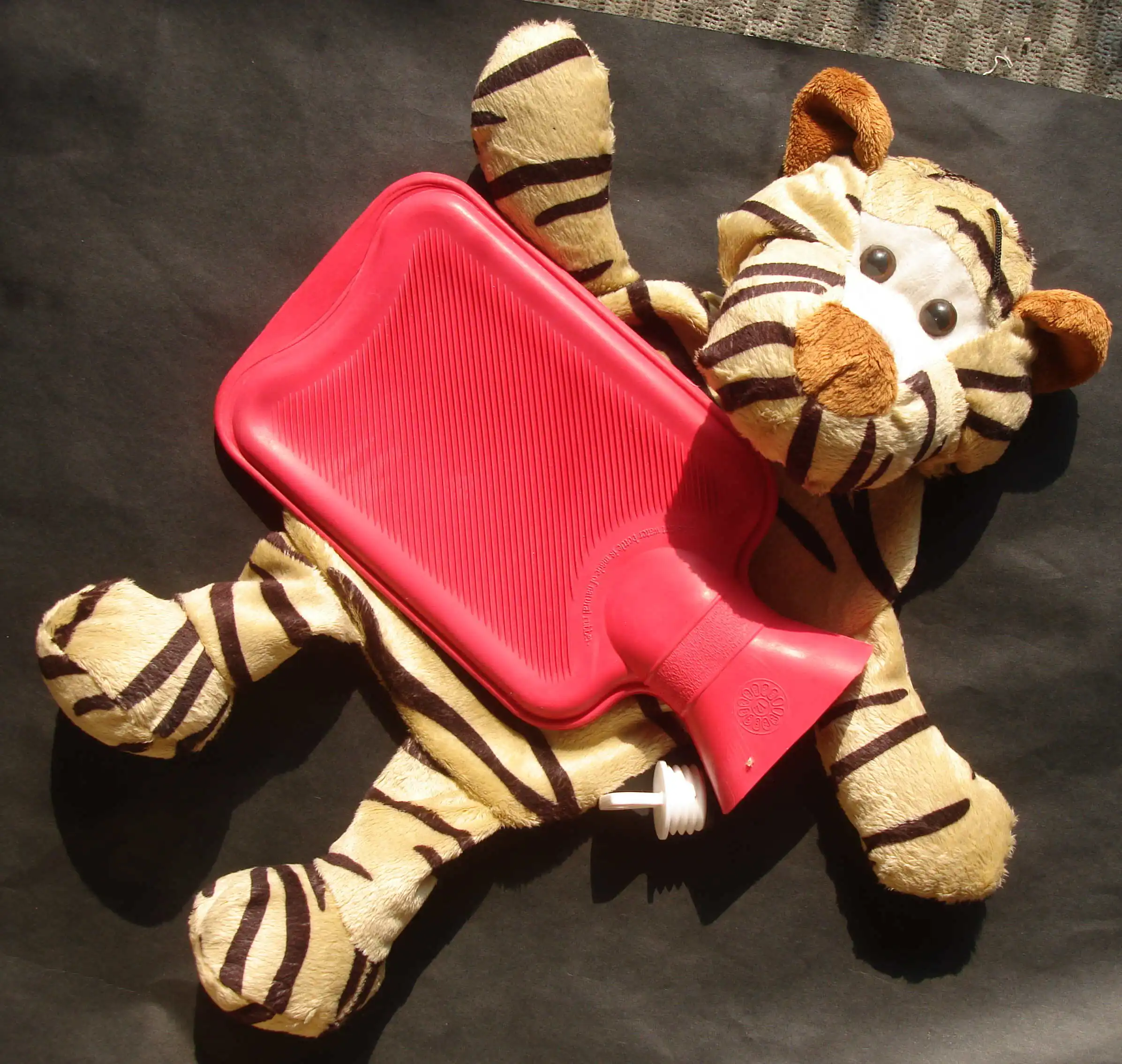 yellow  plush tiger hot water bottle cover for children in Christmas Day