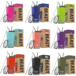 Лидер продаж на Amazon, стакан из нержавеющей стали с двойными стенками 30 унций, с соломинкой и крышкой-слайдером и щеткой для чистки