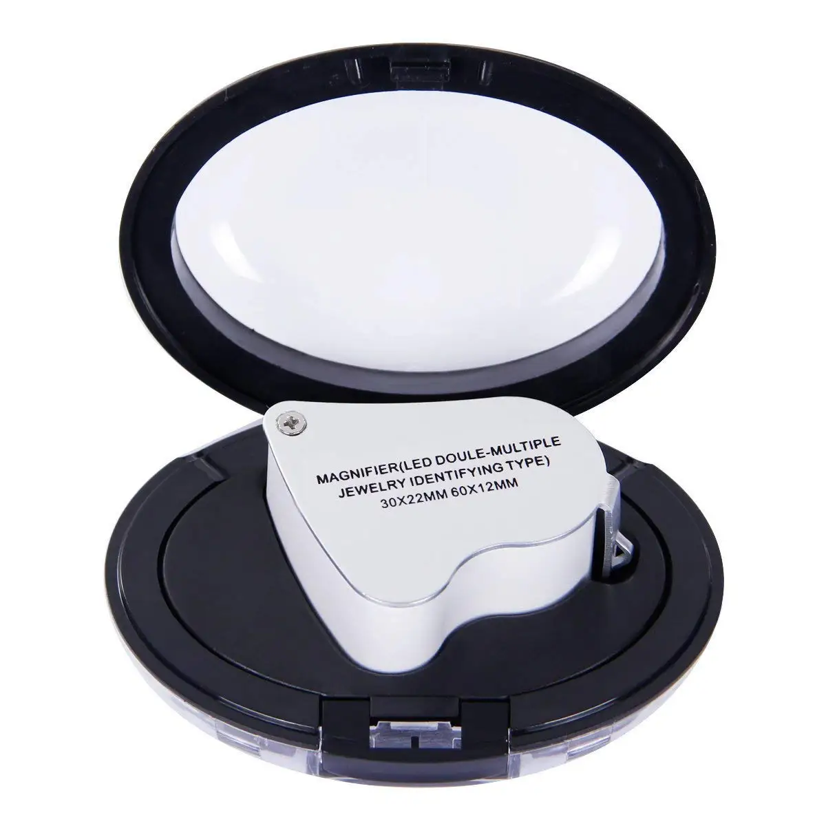 30X 60x Double Loupe Loop Glass Jeweler Jewelry Magnifier Magnifying Glass with LED Light