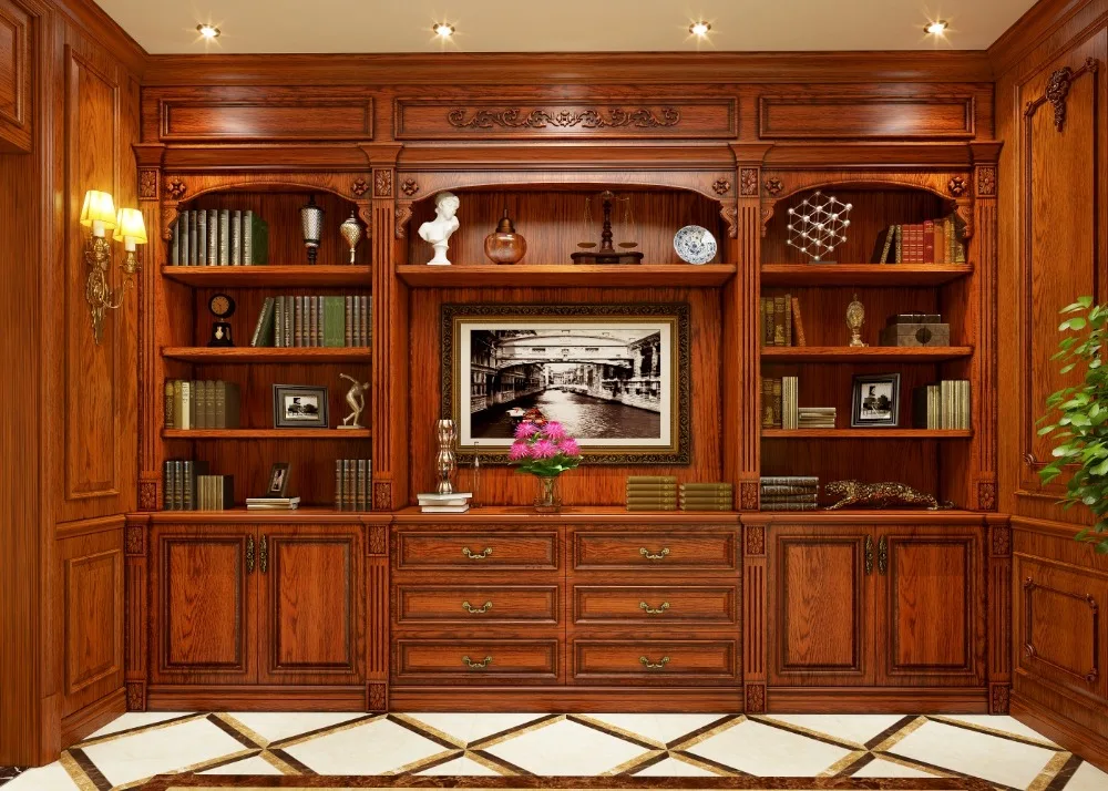 customized wine red solid wood bookcase design for sale