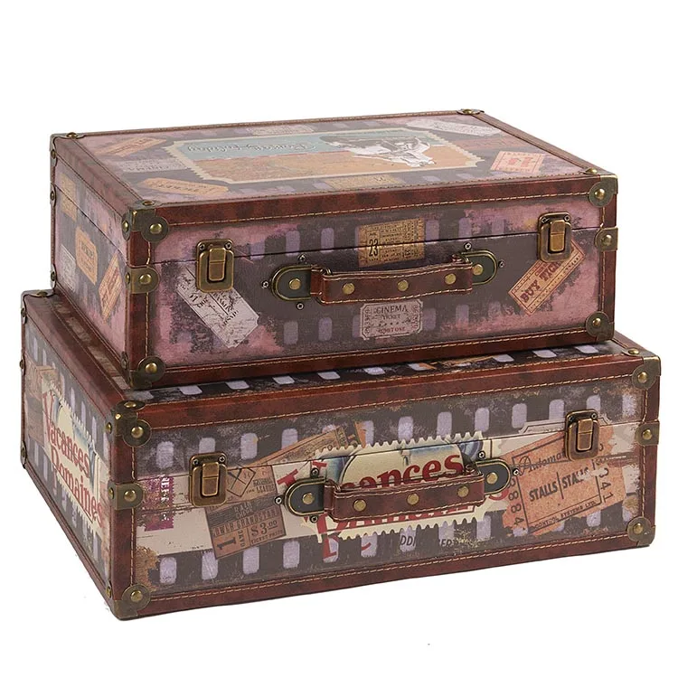 Sewing Antique Decorated Wooden Packaging Suitcase Box