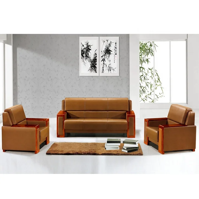 
Wholesale genuine leather couch living room sofa with wooden arms 