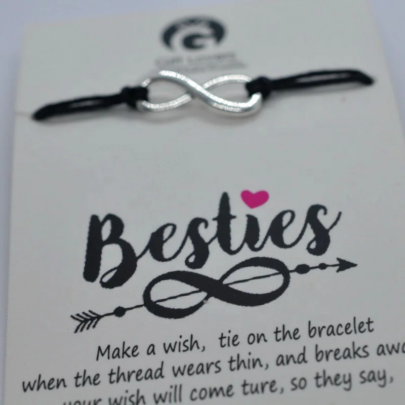 
GWH002 silver infinity shape charm black paracode personalised custom wish string bracelet 