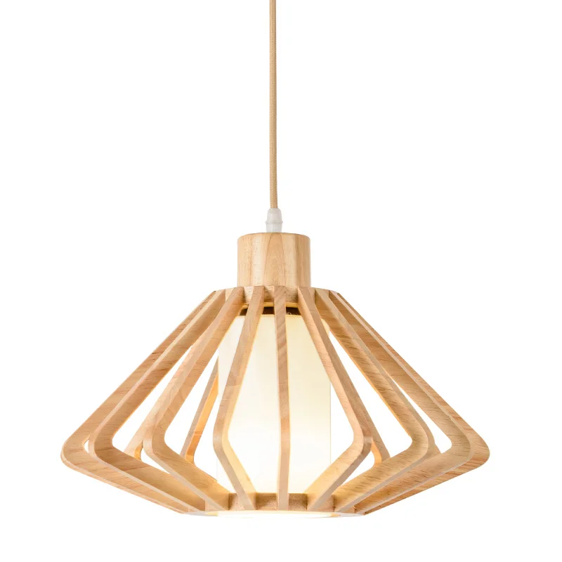 Wood Wall Lamps Eco Friendly Solid wood chandelier restaurant dining table lamp LED living room wooden art creative lamp